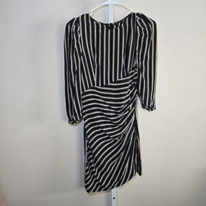 ZARA BASIC‎ COLLECTION Striped Asymmetrical Midi Dress Black White Womens Size S